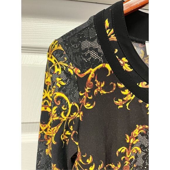 Joseph Ribkoff Black Lace & Gold Vine Print Double Zipper Jacket sz 10 EUC - Picture 4 of 6